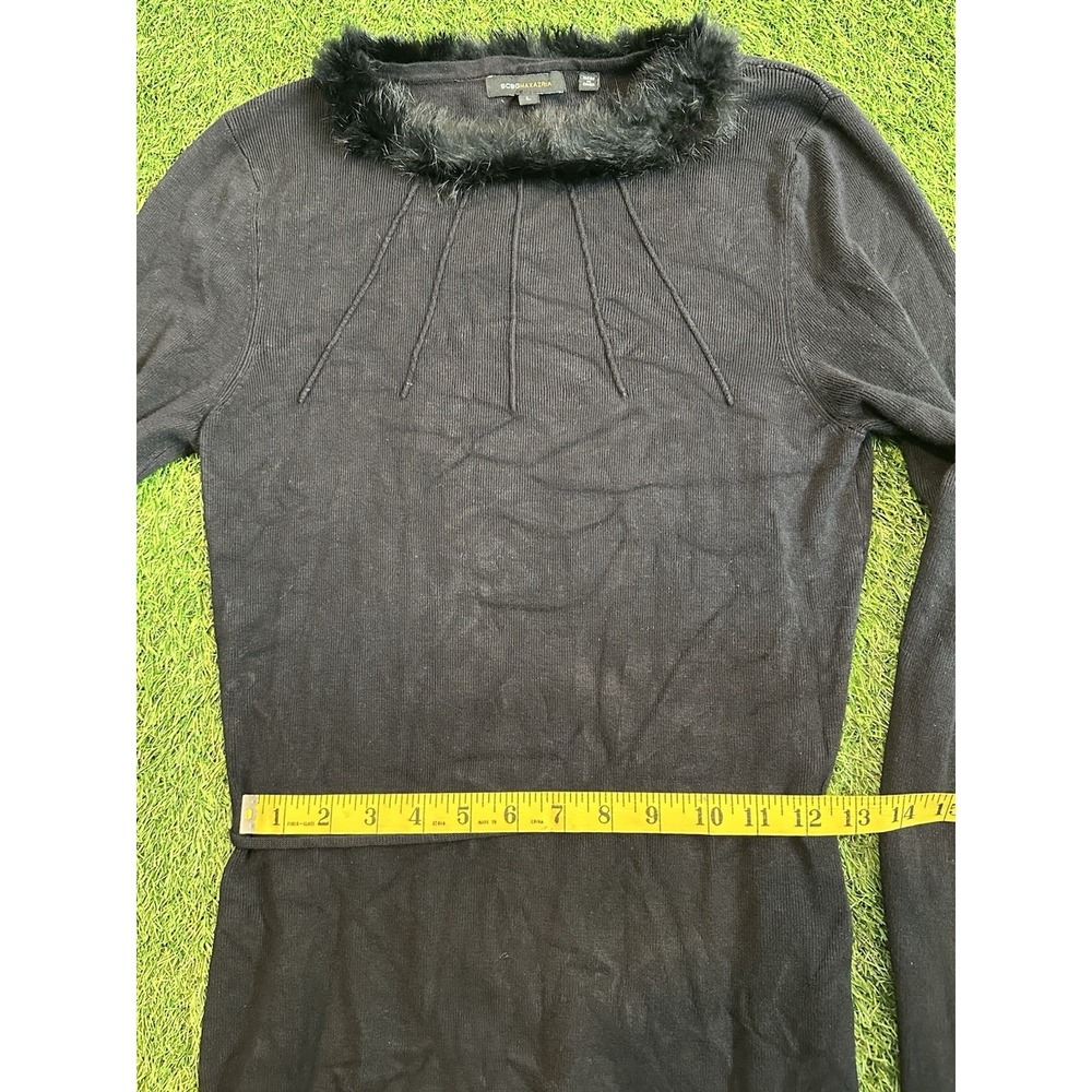 Vintage BCBG Maxazria Sweater‎ Women Large Black Long Sleeve Faux Fur Trim Y2K - Picture 9 of 15